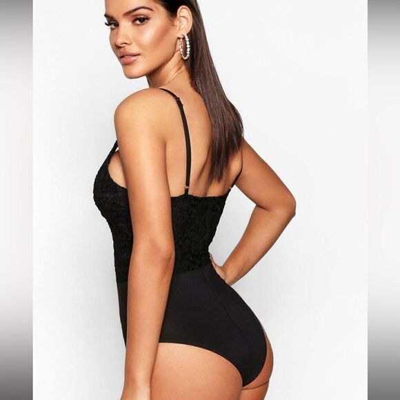 Boohoo Plus Black Premium Lace Tank Bodysuit Size 18 - Picture 2 of 12